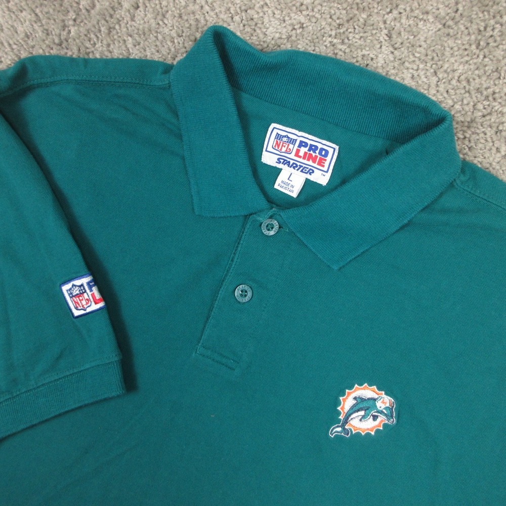 Vintage Miami Dolphins Polo Shirt Mens Large Teal NFL Pro Line Starter Football